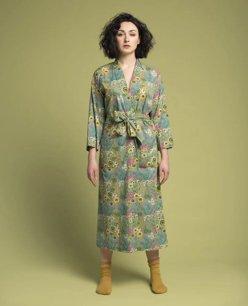 Les Touristes Long Cotton Dressing Gown - Swainston new green