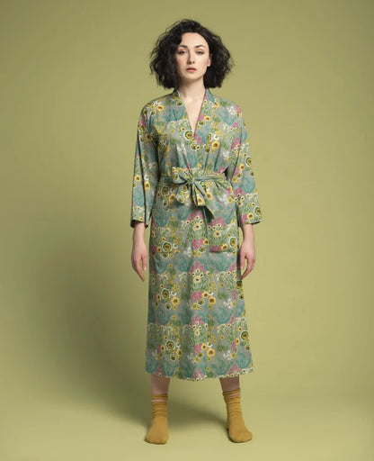 Les Touristes Long Cotton Dressing Gown - Swainston new green
