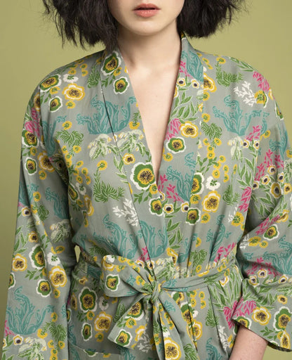 Les Touristes Long Cotton Dressing Gown - Swainston new green