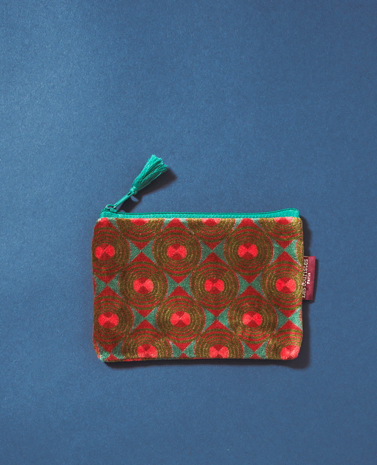 Small Cotton Cosmetics Bag - Green Red