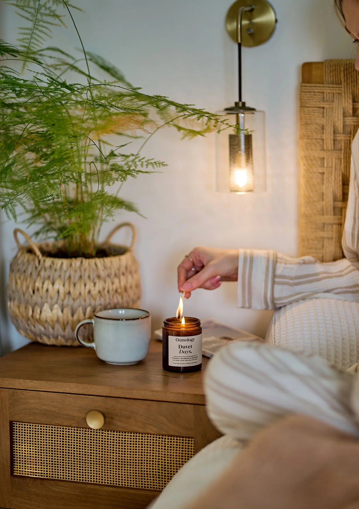 Duvet Days Scented Jar Candle - Rice Milk, Cedarwood, Patchouli, and Geranium.