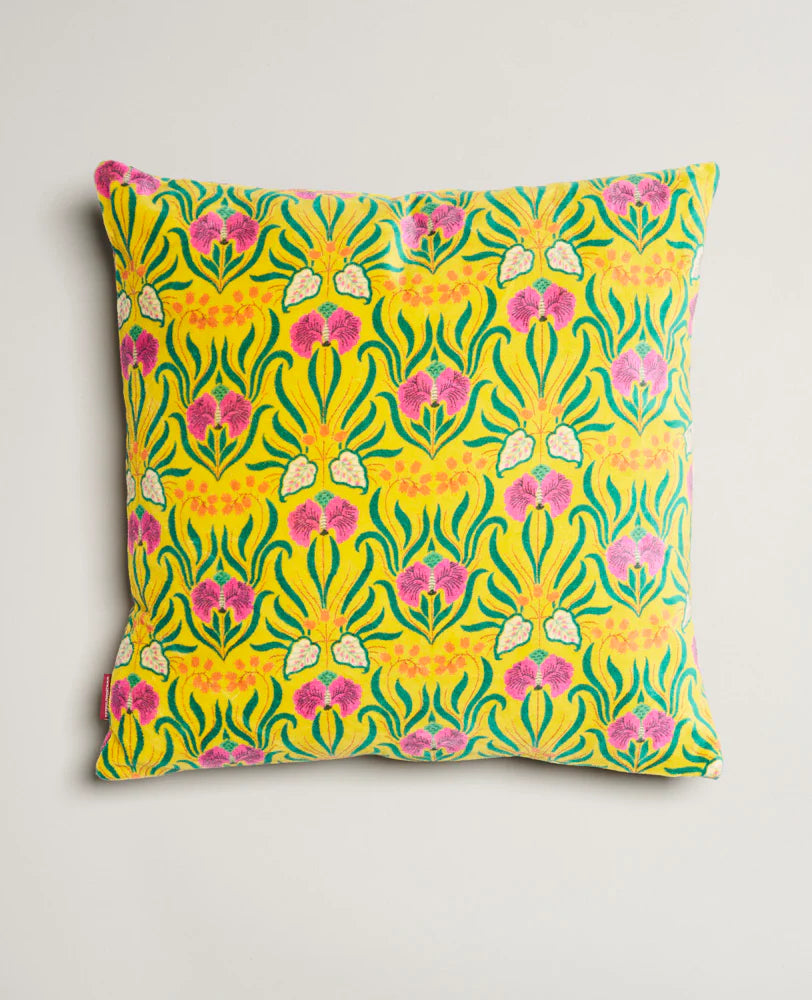 Square Cotton Velvet Cushion- Muguet yellow