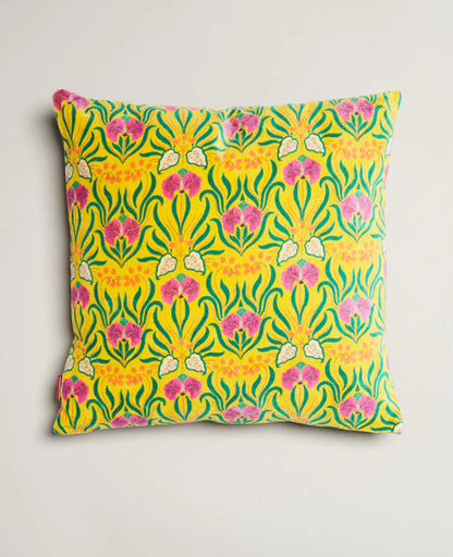 Square Cotton Velvet Cushion- Muguet yellow