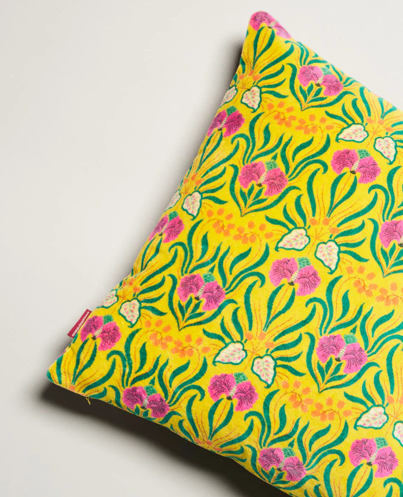 Square Cotton Velvet Cushion- Muguet yellow