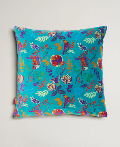 Square Cotton Velvet Cushion- Birdy teal