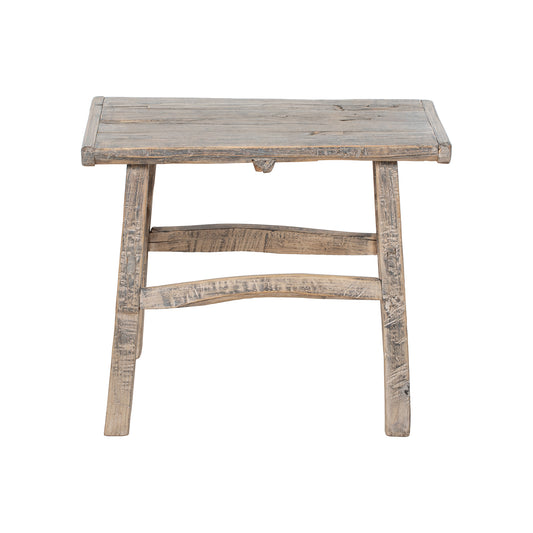 Wooden side table with a rustic finish on a white background
