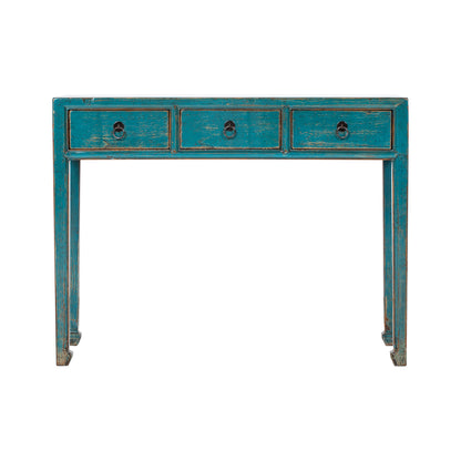 Blue Chinese Desk with Three Drawers from ShanDong