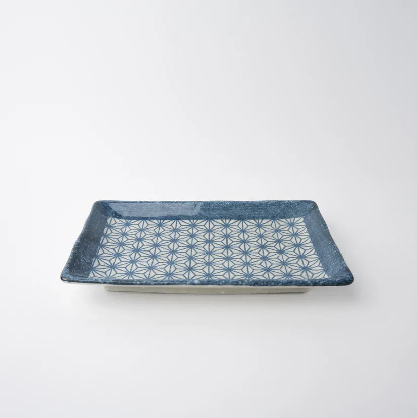 Indigo Ikat Starburst Rectangle Plate