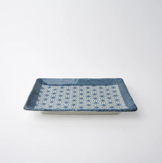 Indigo Ikat Starburst Rectangle Plate