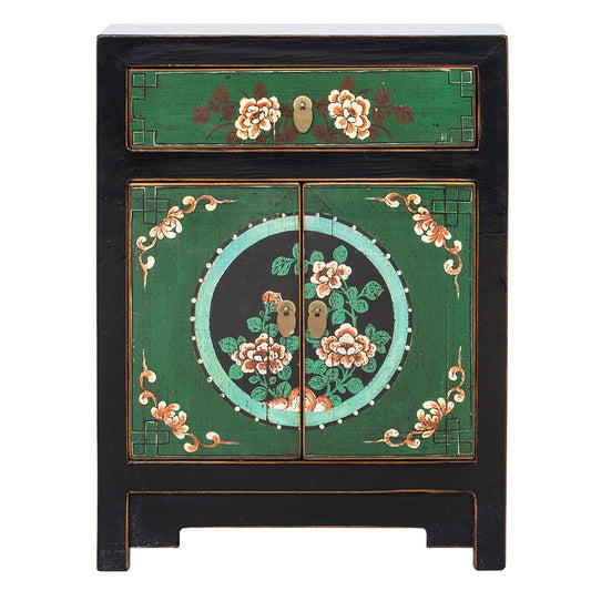Small Chinese handpainted Cabinets Green Black