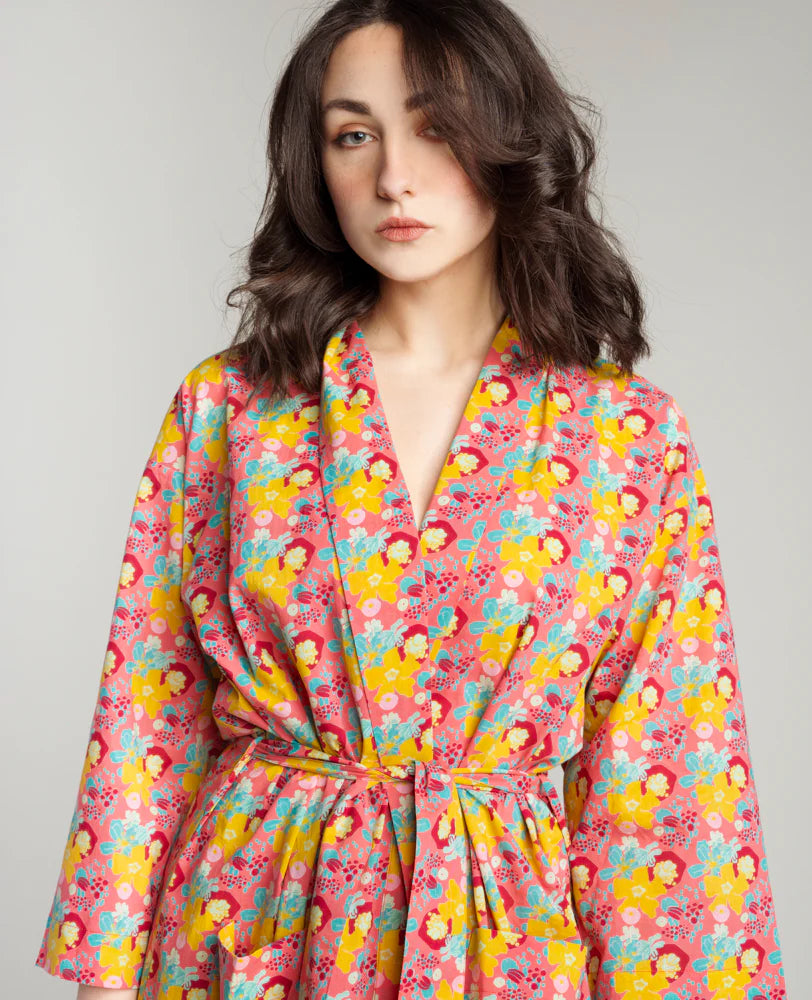 Les Touristes Long Cotton Dressing Gown - Mackintosh coral
