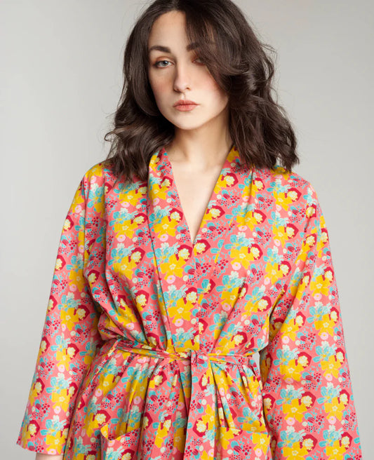 Les Touristes Long Cotton Dressing Gown - Mackintosh coral