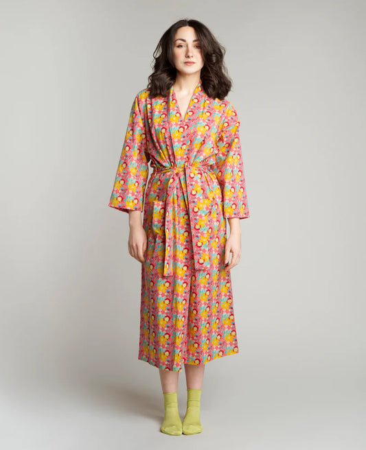 Les Touristes Long Cotton Dressing Gown - Mackintosh coral
