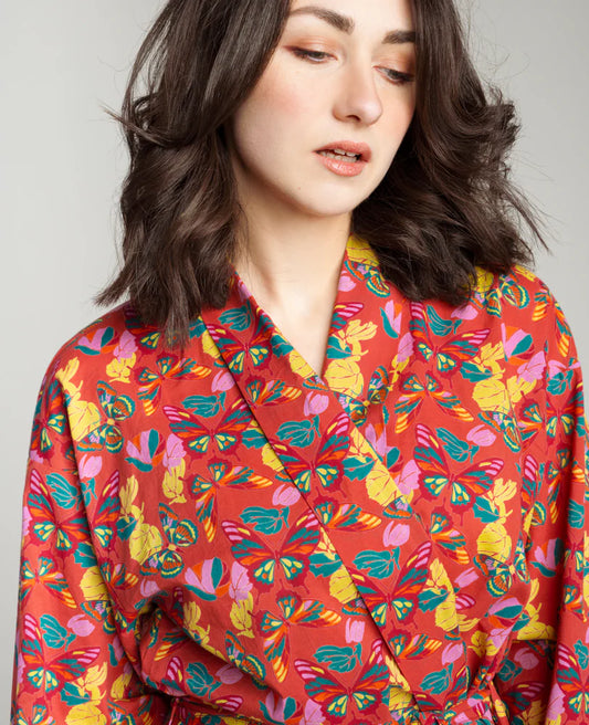 Les Touristes Long Cotton Dressing Gown - Holy red clay