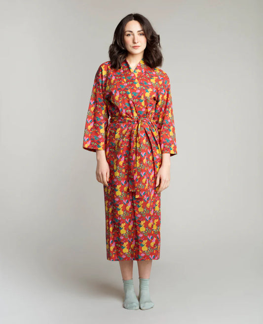 Les Touristes Long Cotton Dressing Gown - Holy red clay