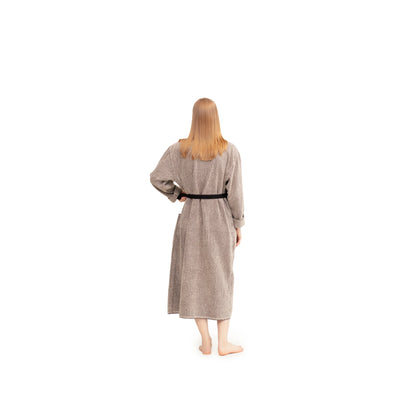 Washed Linen-Terry Bath Robe in Black