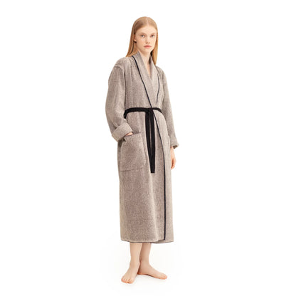 Washed Linen-Terry Bath Robe in Black