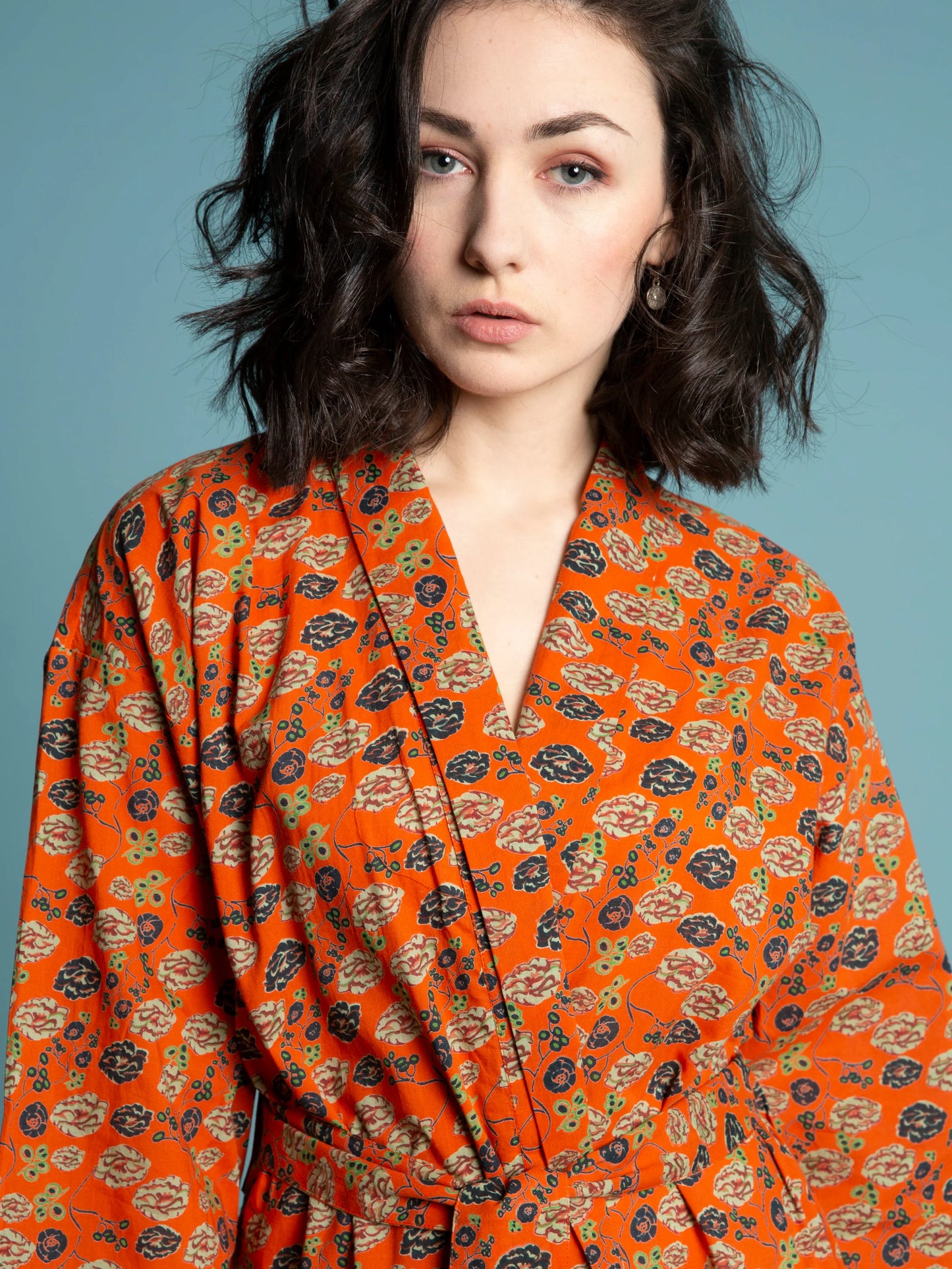 Les Touristes Long Cotton Dressing Gown - Bundi orange