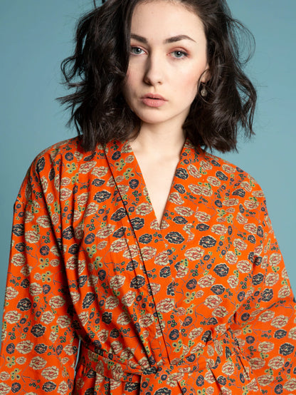 Les Touristes Long Cotton Dressing Gown - Bundi orange