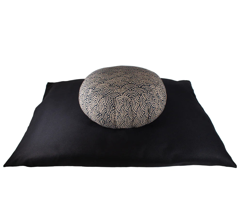 Kapok Round Zafu Meditation Cushion - Seigaiha Blue