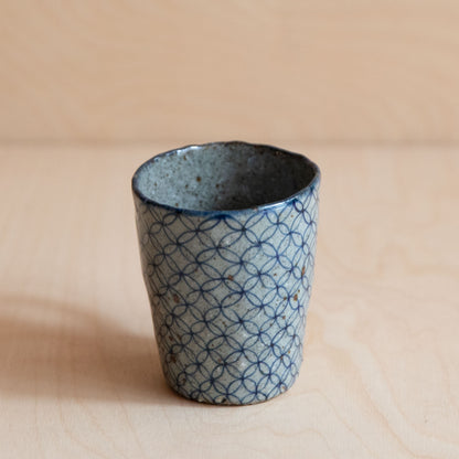 Course Clay Teacup with Blue Geometric Pattern 02 by Zhang Min