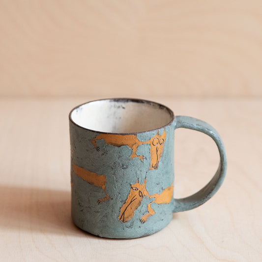 Green & Orange Cat Ceramic Mug