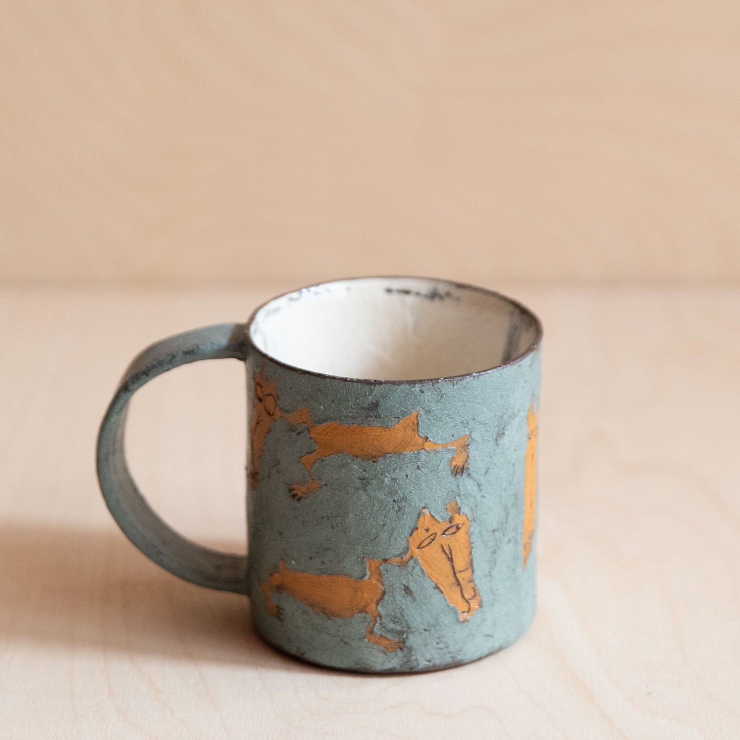 Green & Orange Cat Ceramic Mug
