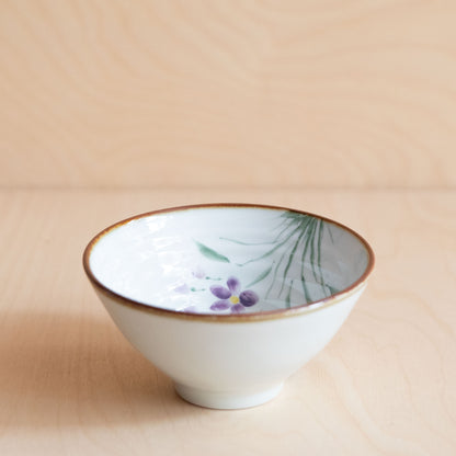 Hand Painted Rice Bowls from Jingdezhen - Purple Viola Flower