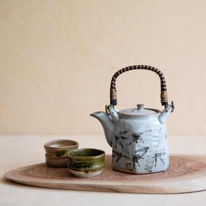 White Glazed Hexagone Bamboo Teapot