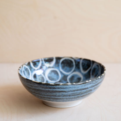 Blue & Brown Large Bowls - Blue with White Rings