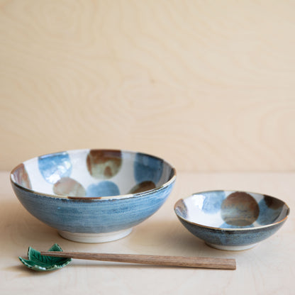 Blue & Brown Large Bowls - Blue & Brown Dots
