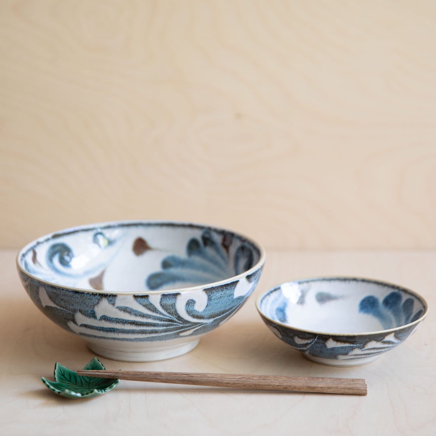 Blue & Brown Large Bowls - Blue & Brown Arabesque