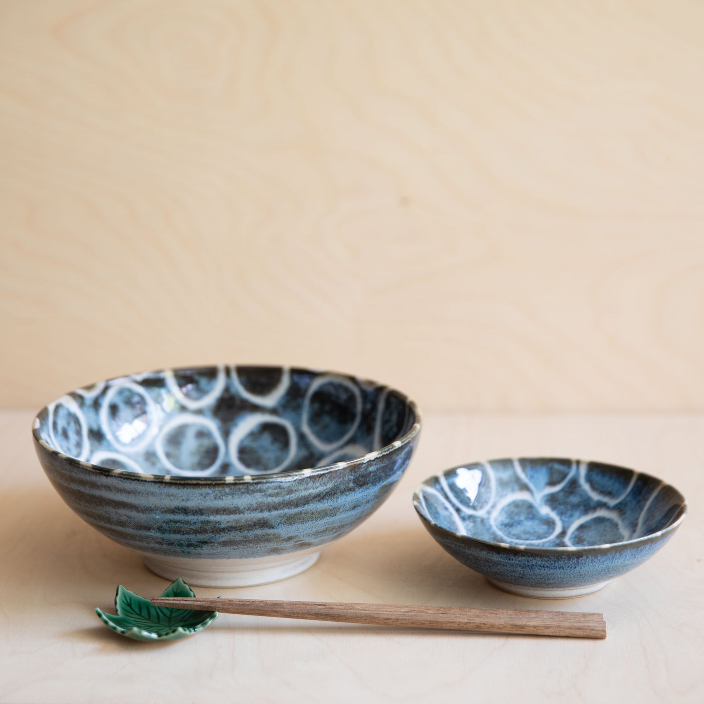 Blue & Brown Large Bowls - Blue with White Rings