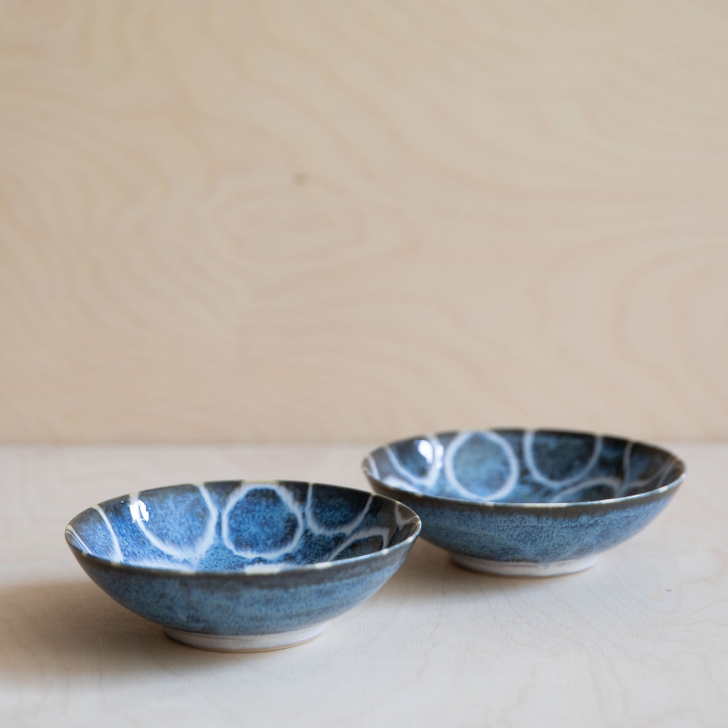 Blue & Brown Small Bowls - Blue with White Rings
