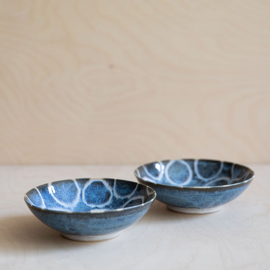 Blue & Brown Small Bowls - Blue with White Rings
