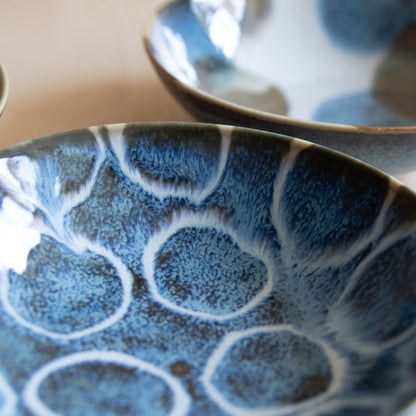 Blue & Brown Small Bowls - Blue with White Rings