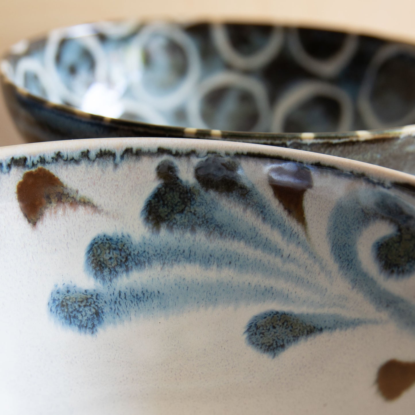 Blue & Brown Large Bowls - Blue & Brown Arabesque