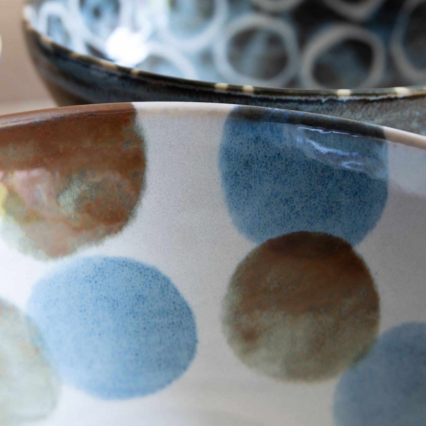 Blue & Brown Large Bowls - Blue & Brown Dots