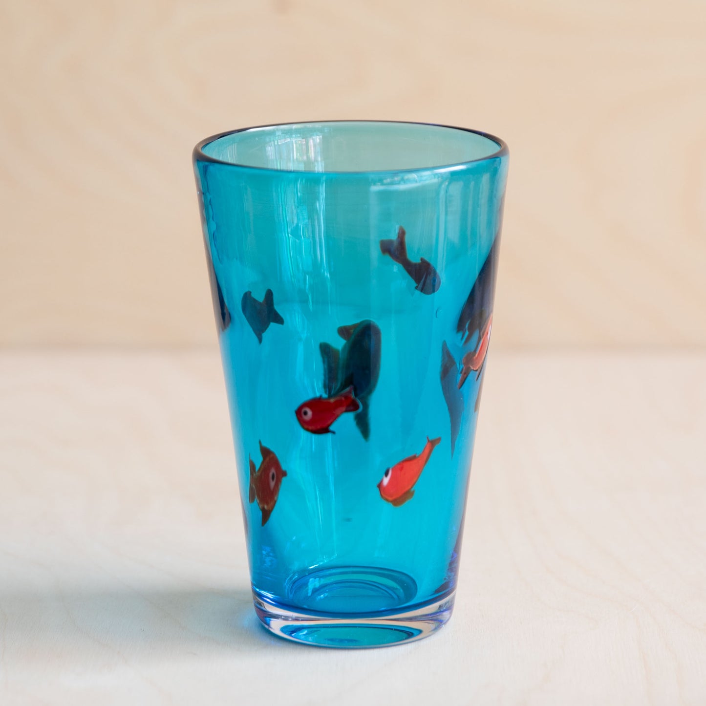Red Goldfish Blue Glass Tall