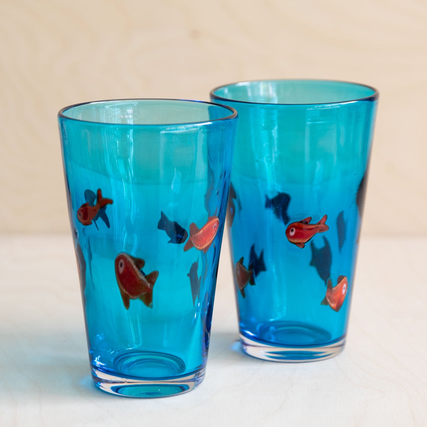 Red Goldfish Blue Glass Tall