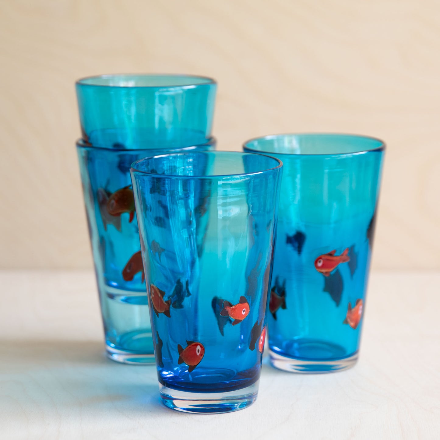 Red Goldfish Blue Glass Tall