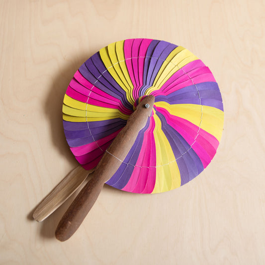 Palm leaf fan - Fuschia, yellow and purple