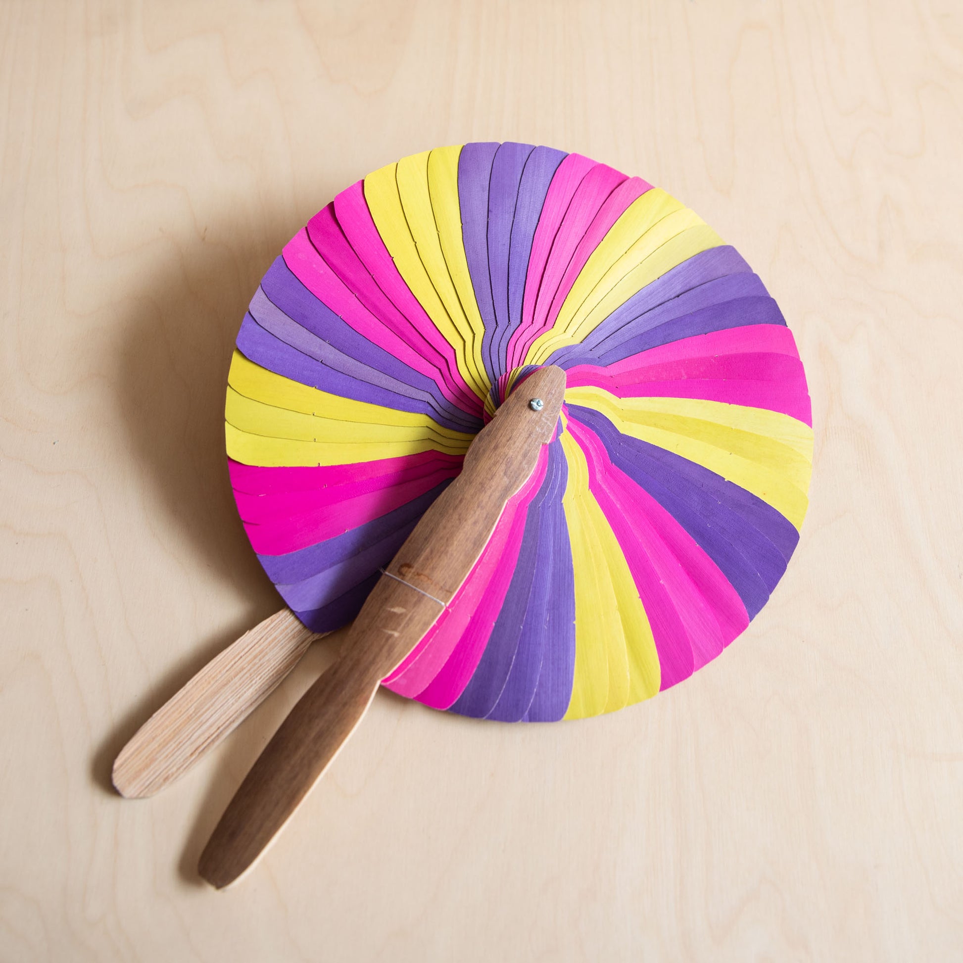 Palm leaf fan - Fuschia, yellow and purple