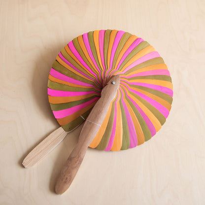 Palm leaf fan - Orange, pink and green