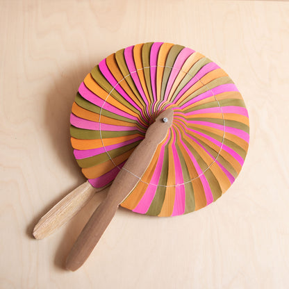Palm leaf fan - Orange, pink and green