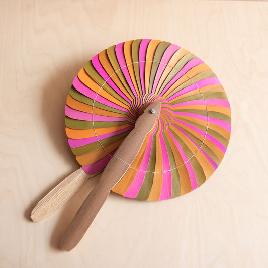 Palm leaf fan - Orange, pink and green