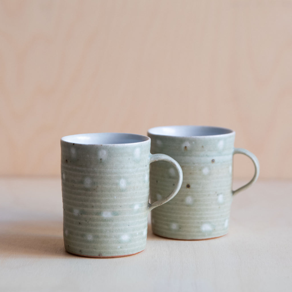 Pale Tall Ceramic Mug with dots 01 by Wang Xinghua