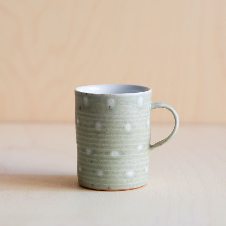 Pale Tall Ceramic Mug with dots 02 by Wang Xinghua