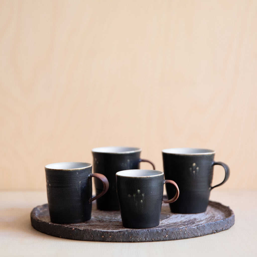 Black Green flower Ceramic Mug 03 by Wang Xinghua