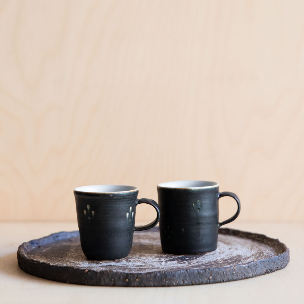 Black Green flower Ceramic Mug 04 by Wang Xinghua